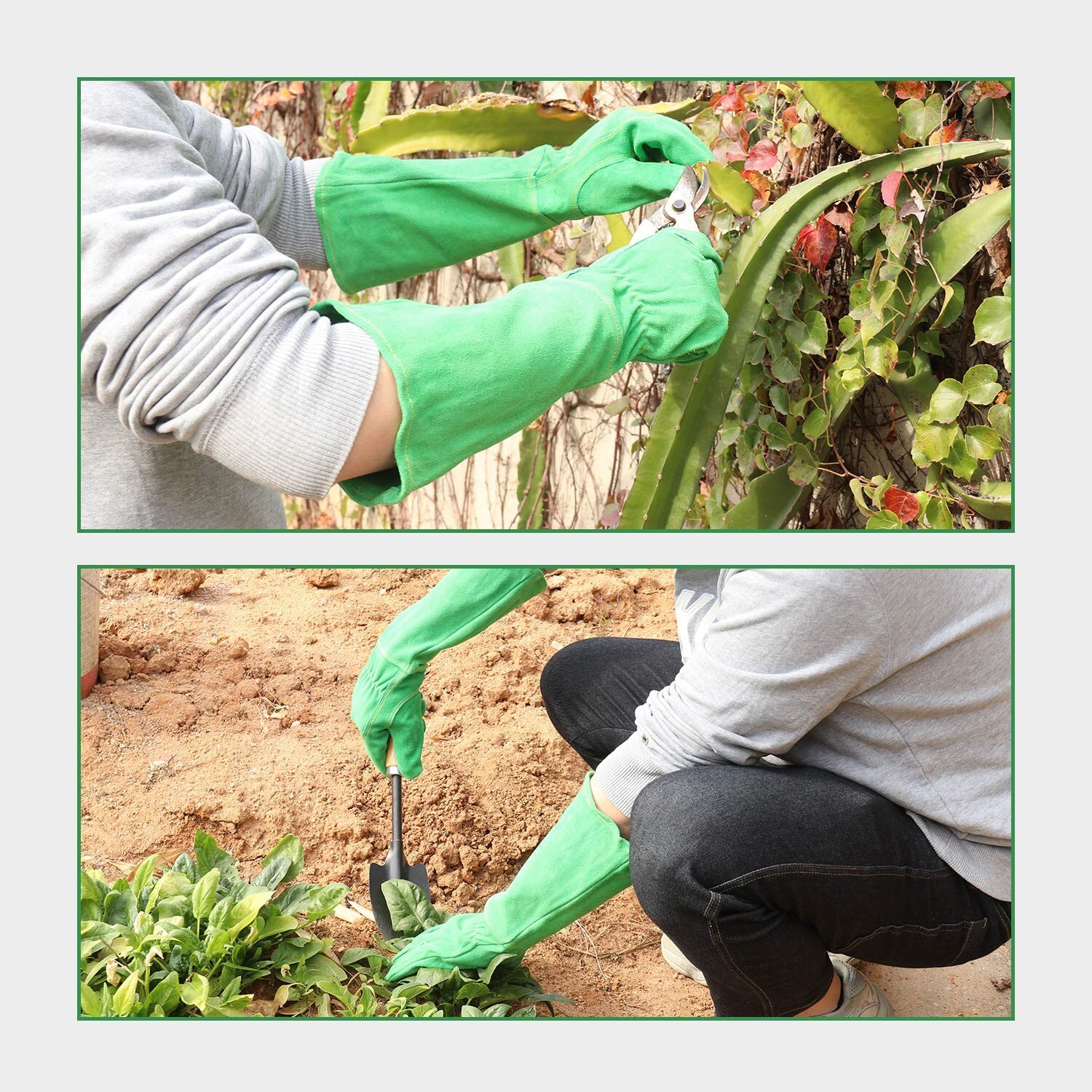 HANDLANDY Ladies Leather Gardening Gloves, Thorn Proof Long Garden Gloves