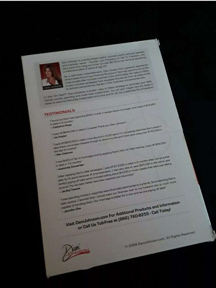 Dani Johnson WAR ON DEBT SET Home Study Program DVDs WORKBOOK 