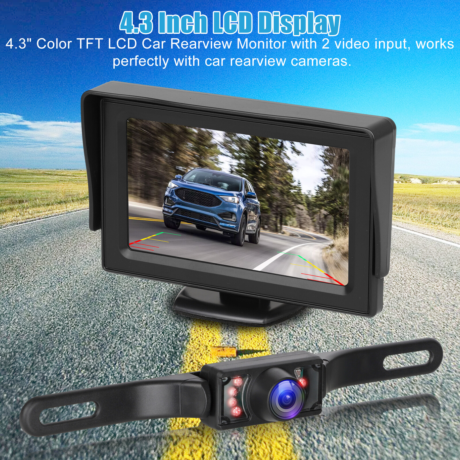 4.3" LCD Monitor Car Camera Rear View Backup Parking Reverse Kit w/ Night Vision