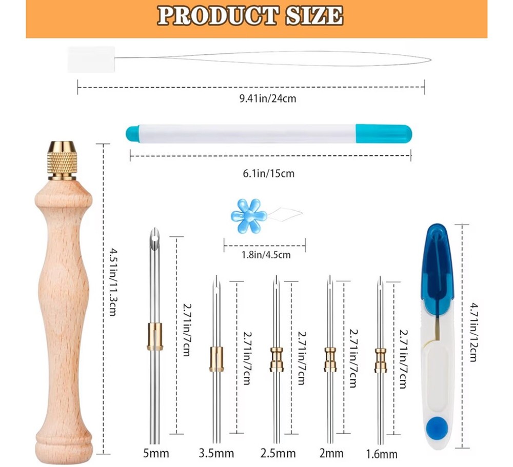 Punch Needle Kit with Storage Box, Adjustable Tool, 1.6mm Blue