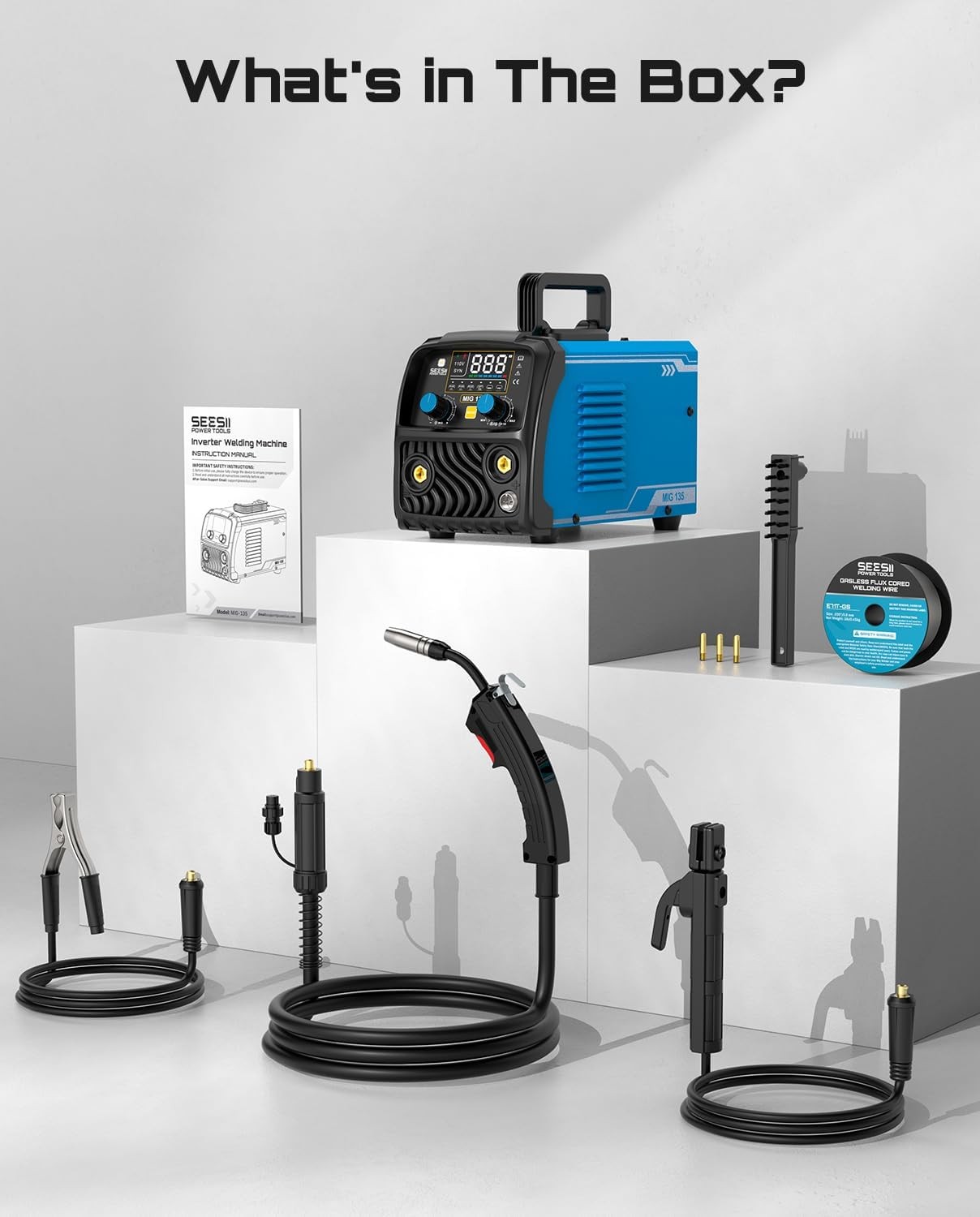 Seesii 135A MIG Welder -3-in-1 Gasless Flux Core/Lift TIG/Stick Welding Machine