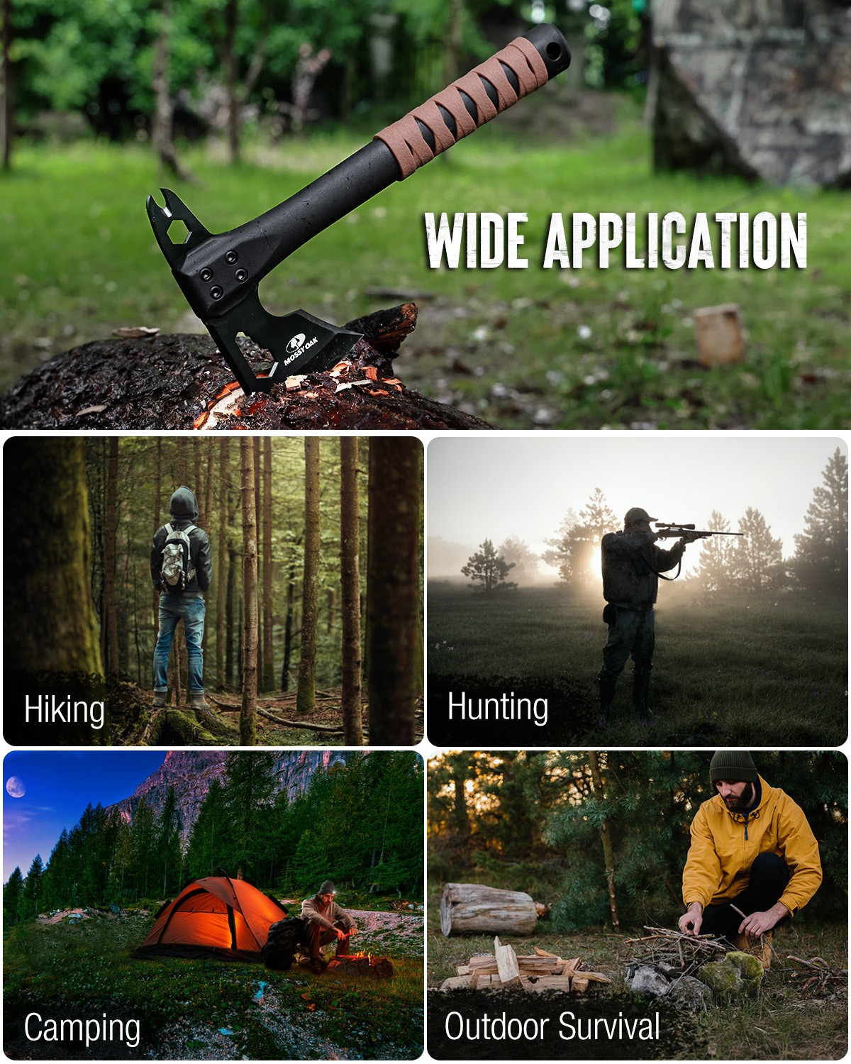 MOSSY OAK 12" Camping Axe and Survival Hatchet with Sheath Outdoor Multitool USA