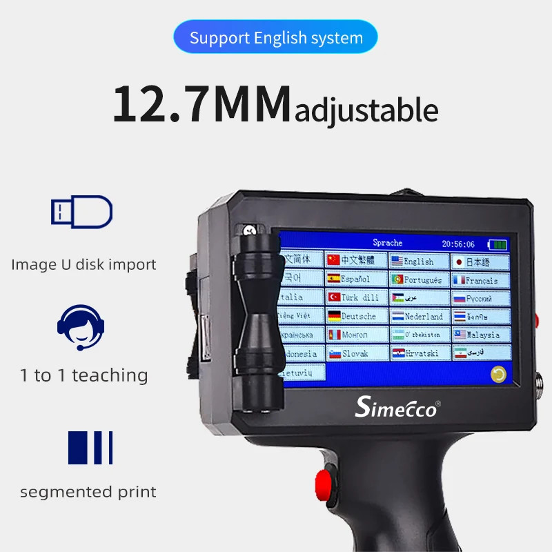 Handheld inkjet printer prints text, batch number, barcode, brand identification