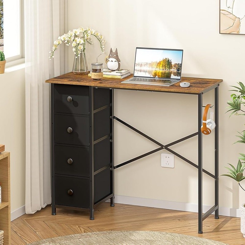 Small Office Desk 4 Drawers Storage Computer Table Easy Assembly Modern Design