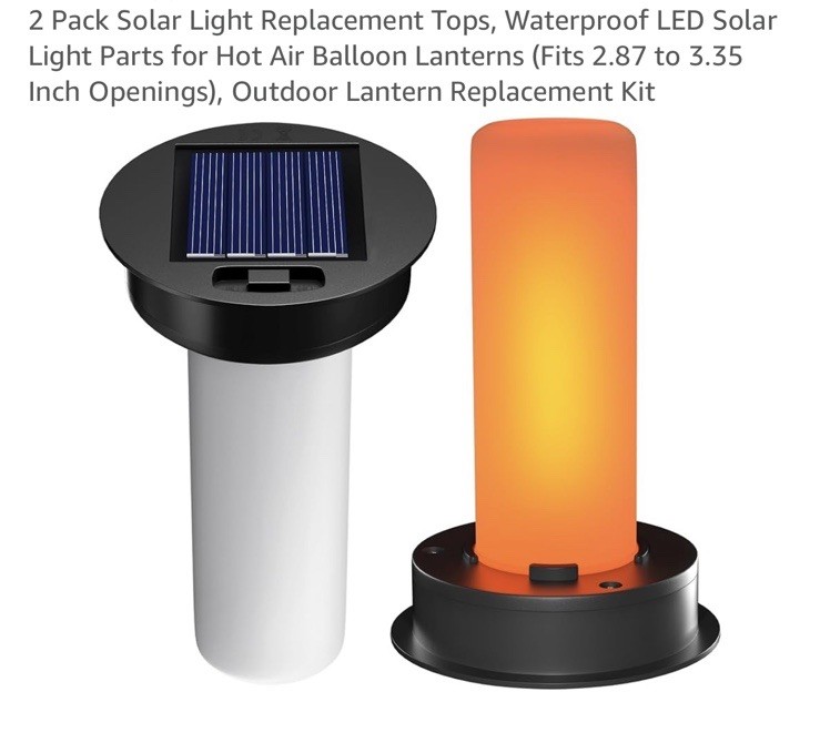 2 Pack Solar Light Replacement Tops with Flickering Flame, Waterproof LED Solar