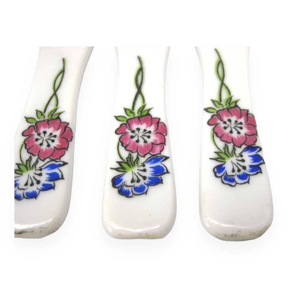 White Porcelain Spreader Knives Flower Handle Flatware 7Pc