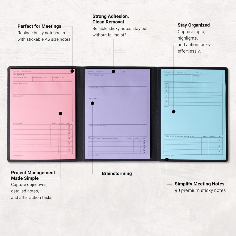 Project Planner Kit & Meeting Notebook for Work – 90 Lar Stiy Notes