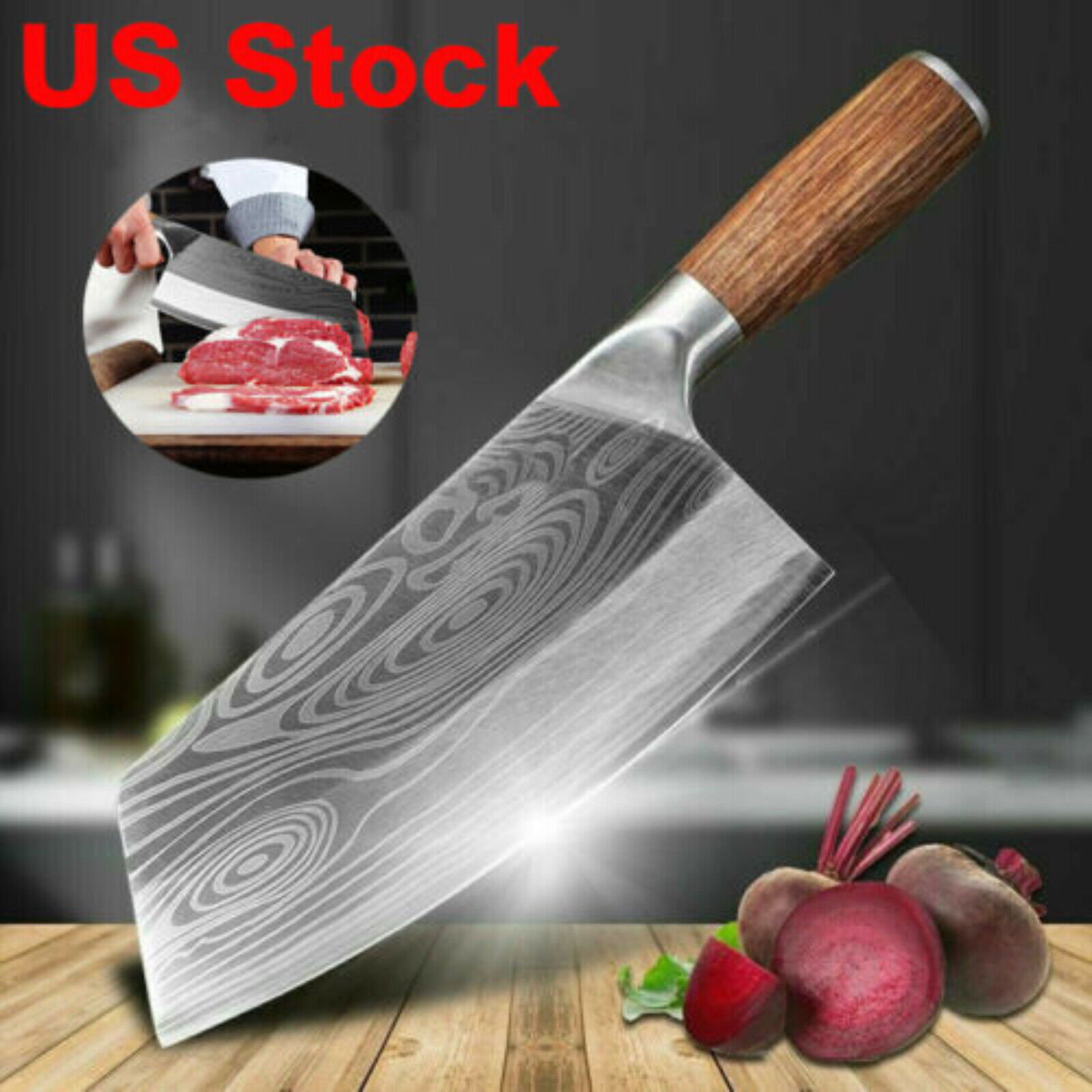 Stainless Steel Asian Kitchen Knife Butcher Chef Damascus Cleaver Chopping Meat
