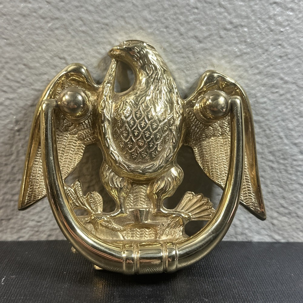 Vintage Large Old /Solid Brass Eagle Ornate Door Knocker 5 1/2" 5 1/2"