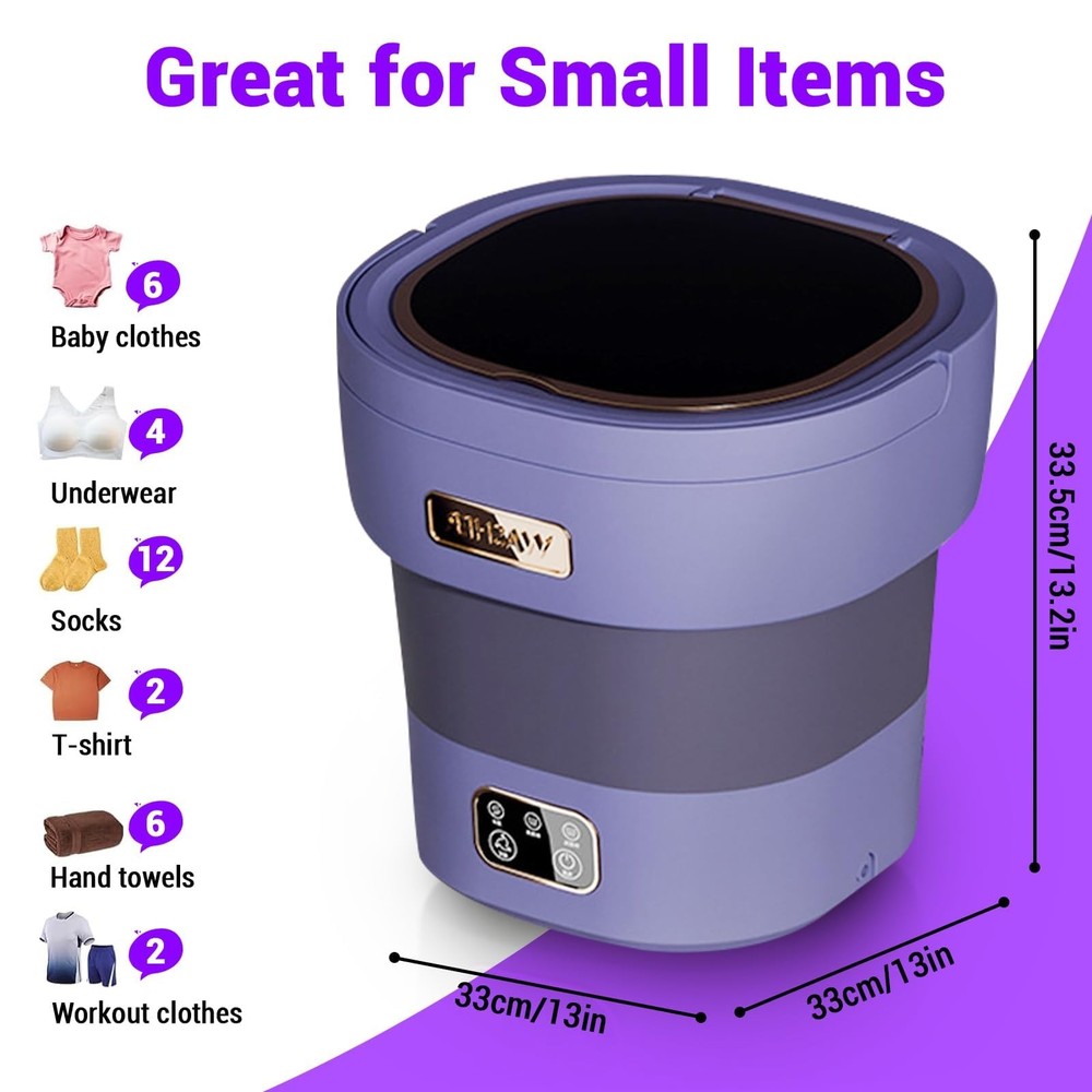 Portable Washing Machine 12L Fully Automatic 3 Modes Collapsible Compact Garvee