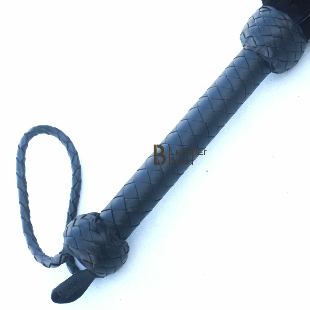 Real Genuine Cow Hide Suede Leather Flogger / Whip 50 Falls Black Heavy Duty