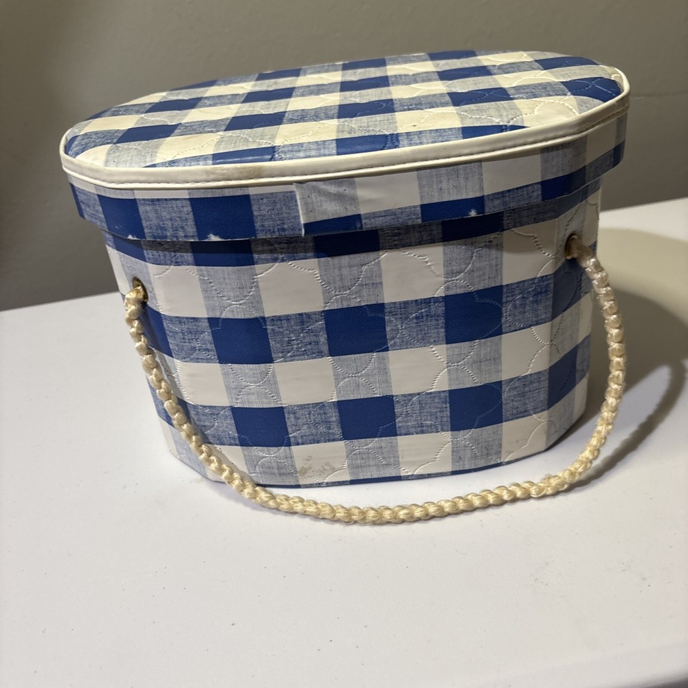 70’s Blue Gingham Vinyl Sewing Box Caddy