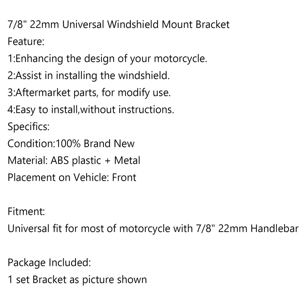 Universal Windscreen Bracket 7/8" 22mm Standard Handlebar Windshield Mount Clamp