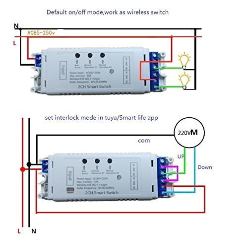 2CH WiFi RF Wireless Switch Relay,Inching Self-Locking Interlock Mode,Compati...