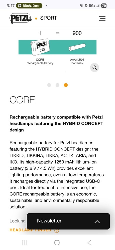 Petzl Core MICRO-USB Rechargeable Headlamp Lithium Hydrid Battery System E99ACA