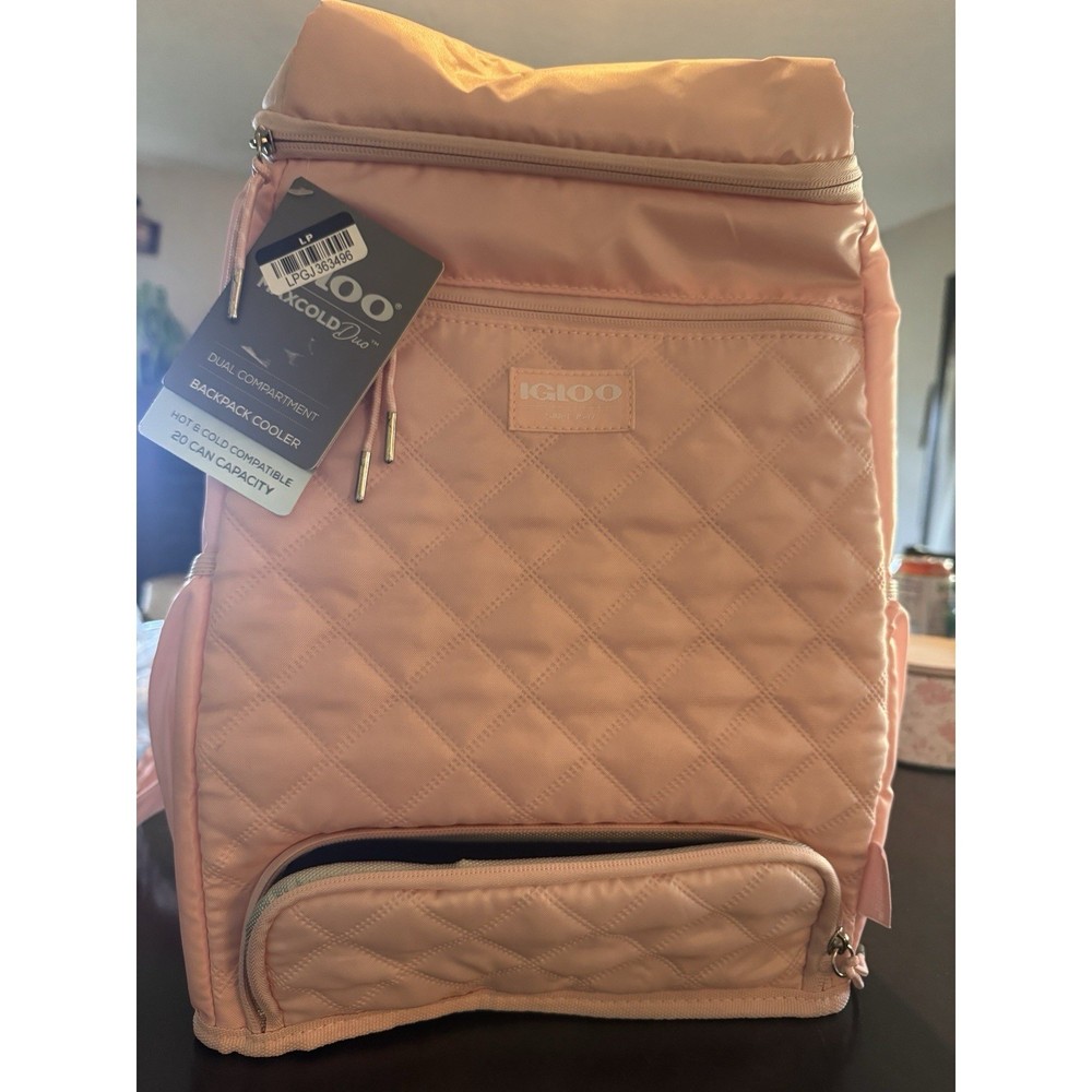 Igloo Cooler Backpack 9QT Leakproof Rose Quartz 20 Cans MaxCold Duo Soft-Sided