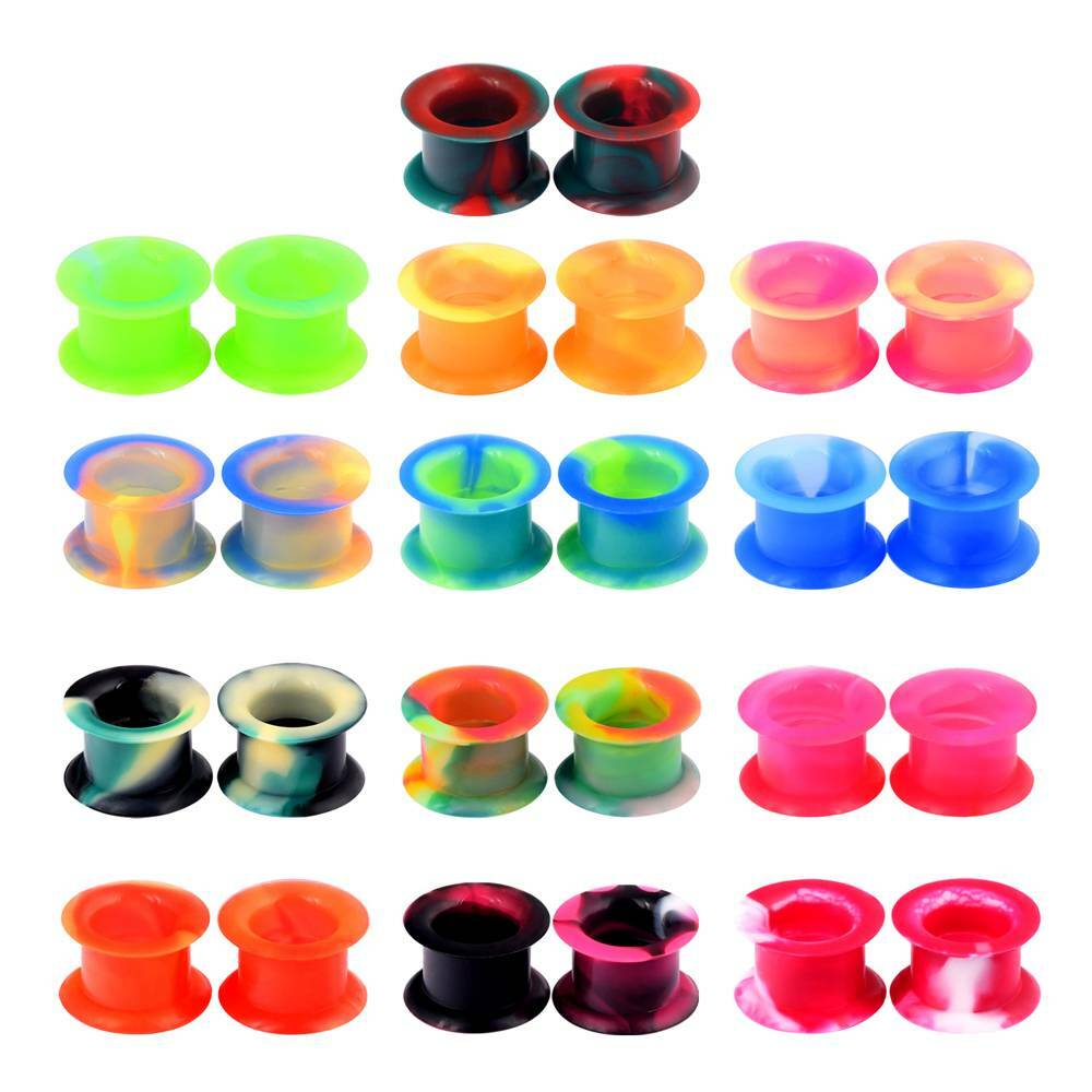 48PCS/LOT Thick Silicone Ear Gauges Double Flared Earskin Tunnels Plugs Expander