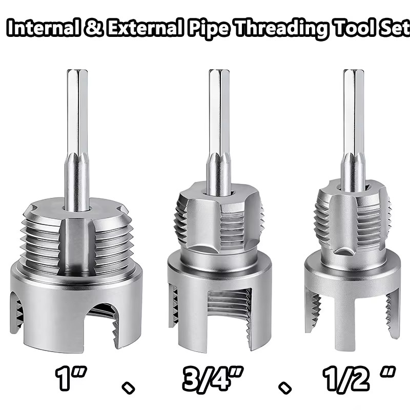 PVC Pipe Threading Tool Kit Internal & External Pipe Threader 3 PC Set