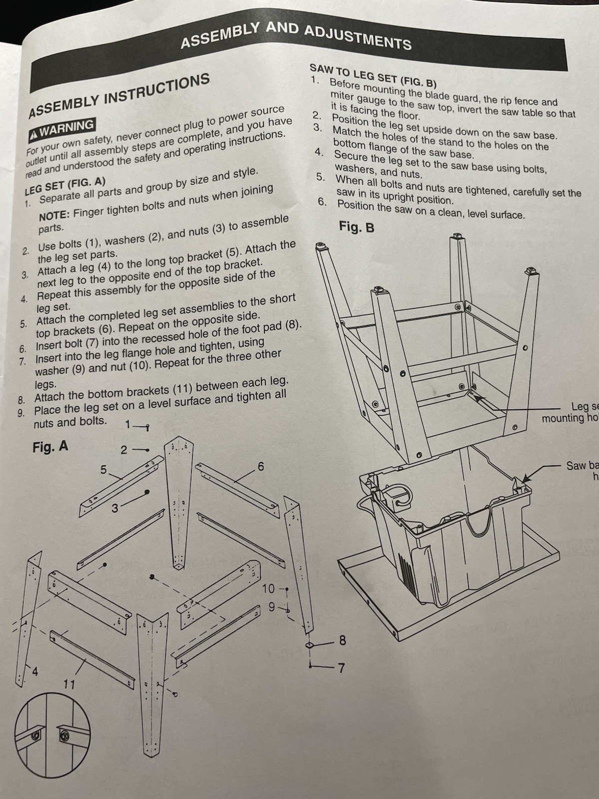 Craftsman 137.218250 Table Saw Tool Stand Base Leg Assembly