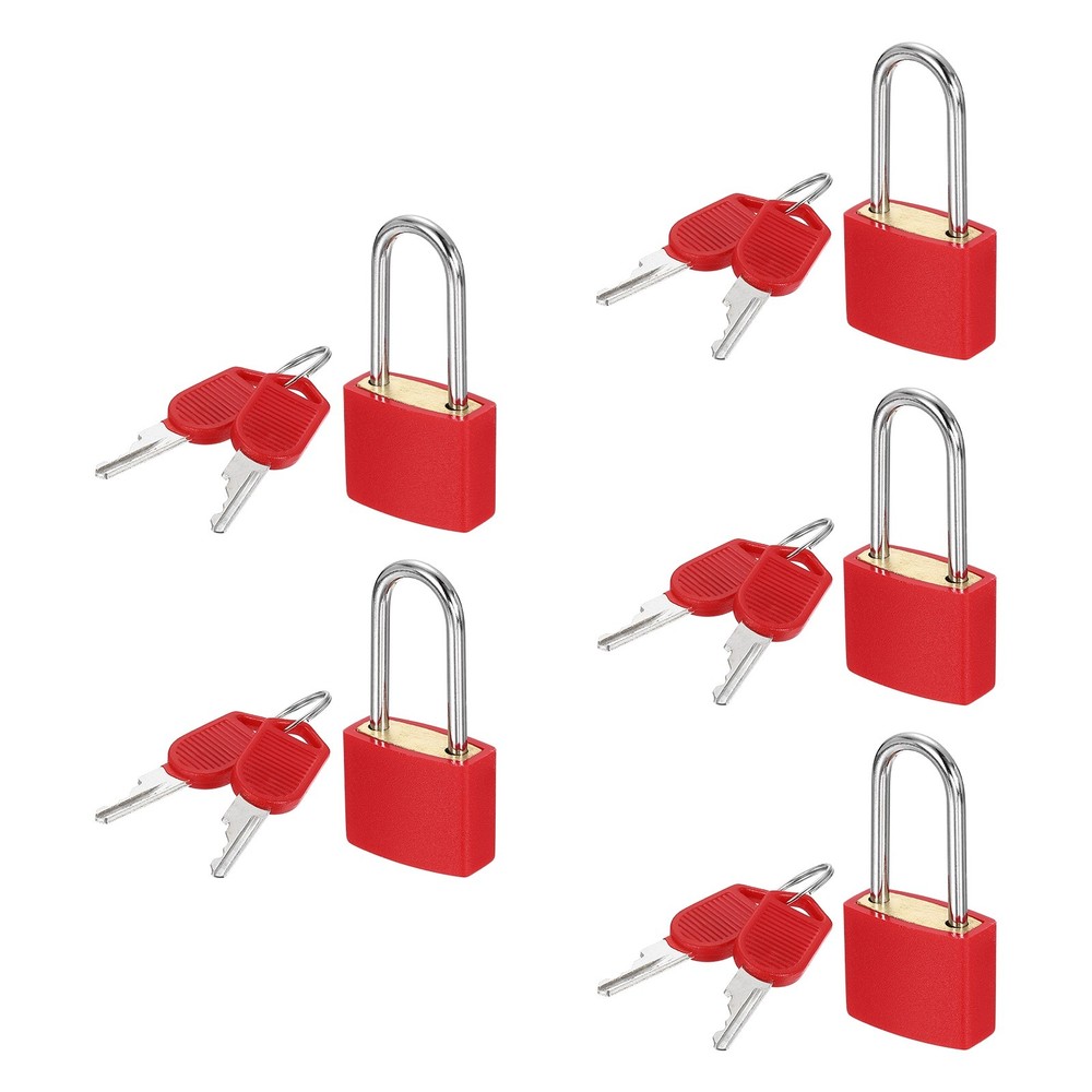 5 Pcs Padlock with Keys Long Shackle Waterproof Keyed Locks Red