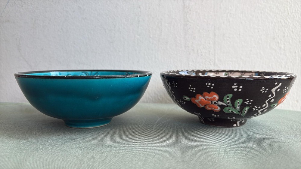 Vintage Glazed Ceramic Bowl Pair