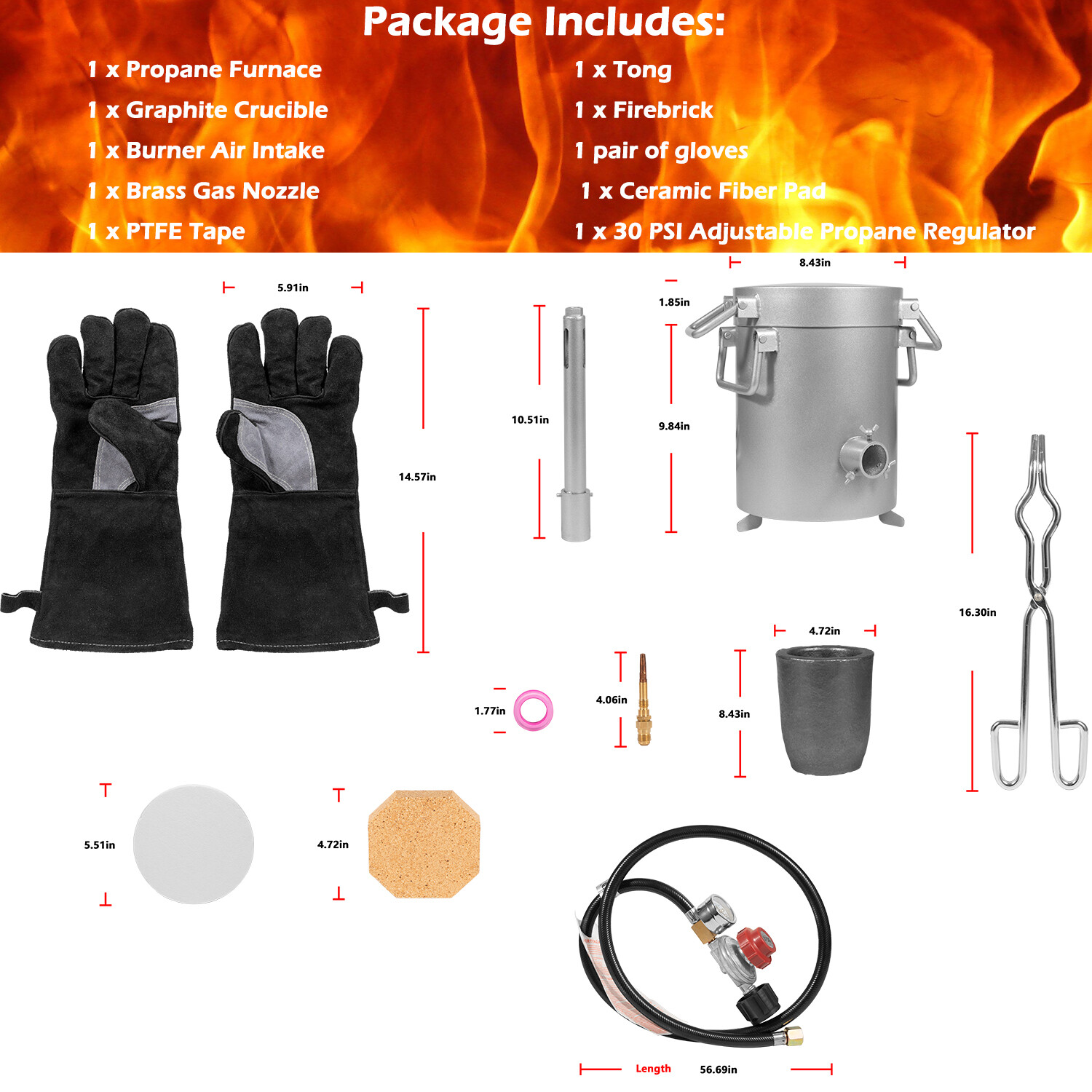 28LB/12.8KG Propane Furnace Kit Smelting Gold Silver Copper Scrap Metal Casting