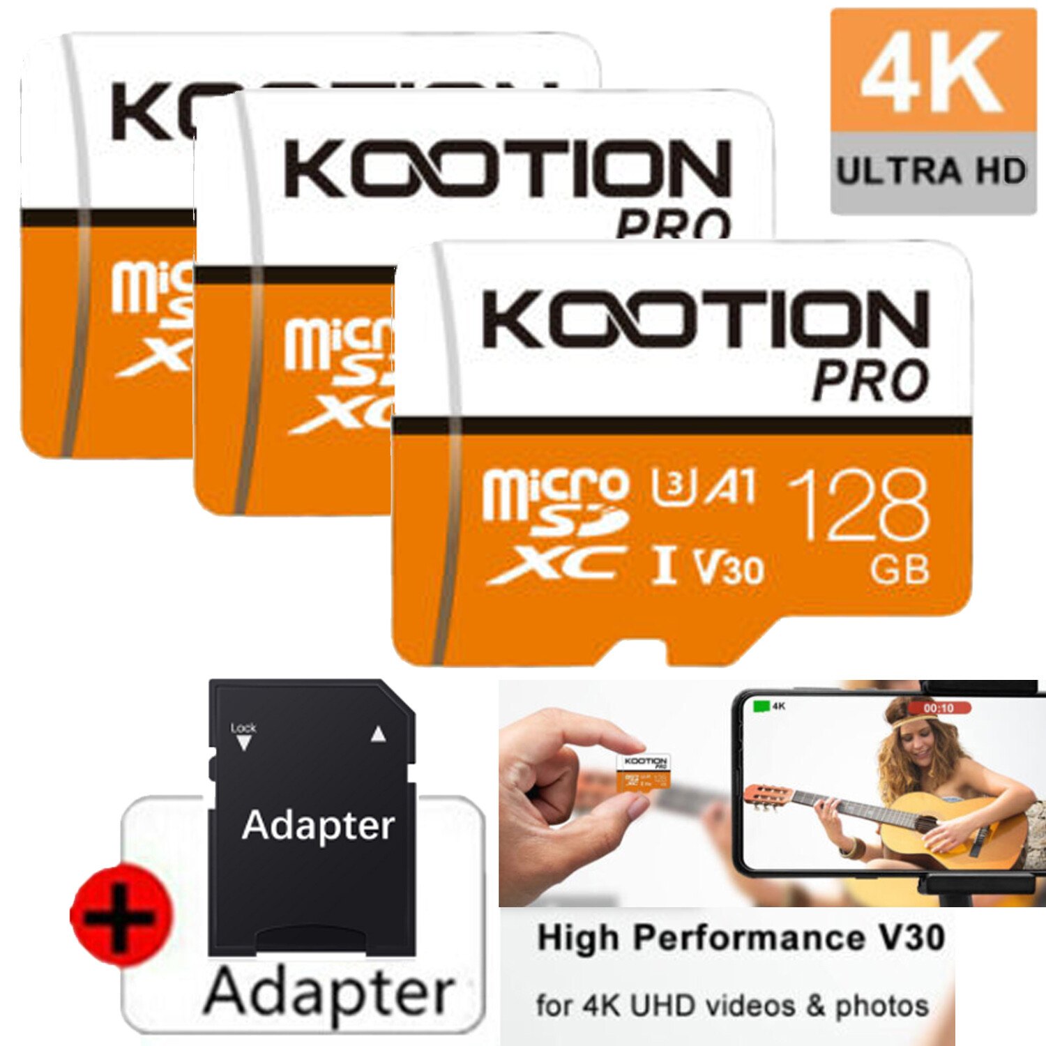 4 Pack x 128GB Micro SD Card CLASS 10 TF Memory Card SDXC Phone Camera + Adapter