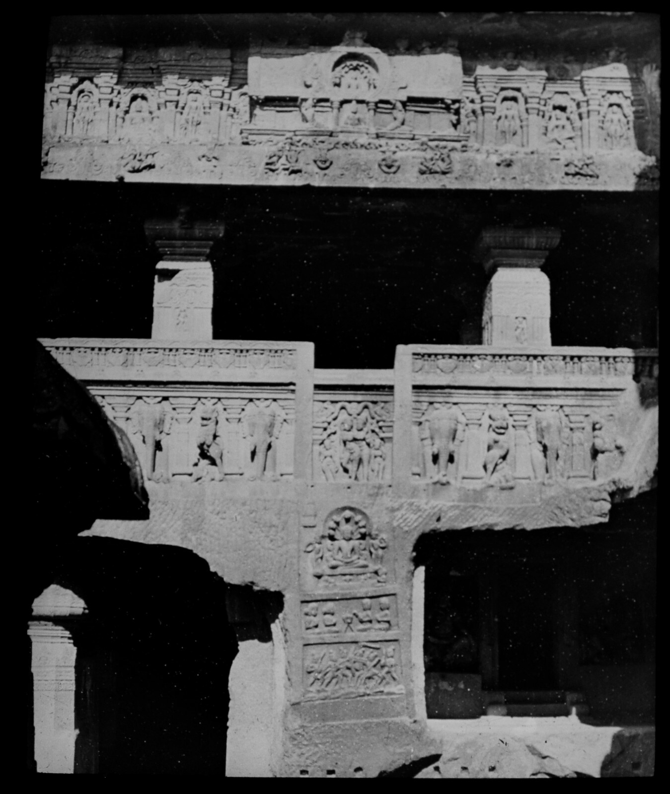 JAIN CAVES ELLORA C1910 OLD PHOTOGRAPH Magic Lantern Slide INDIA