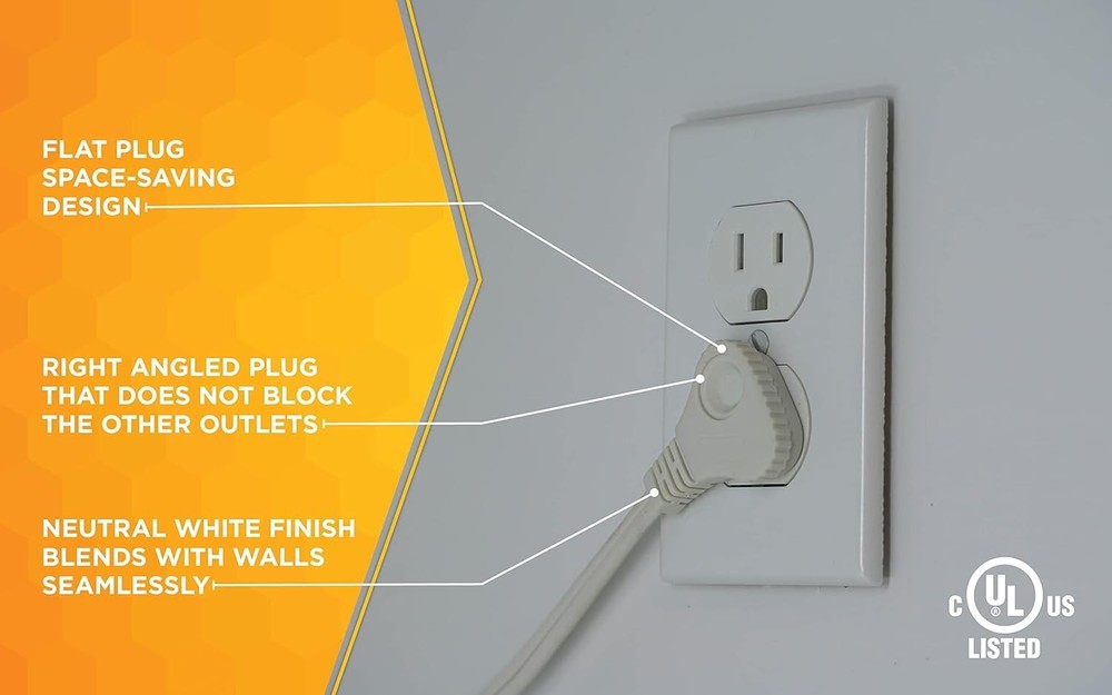 SlimLine 3ft Flat Plug Extension Cord - Right Angle, 3 Polarized Outlets
