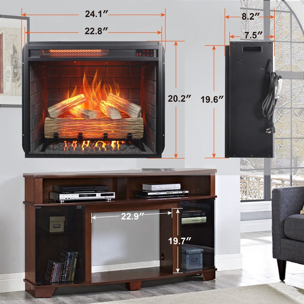 23" Infrared Heating Electric Fireplace Insert w/ Realistic Flame&Remote Control