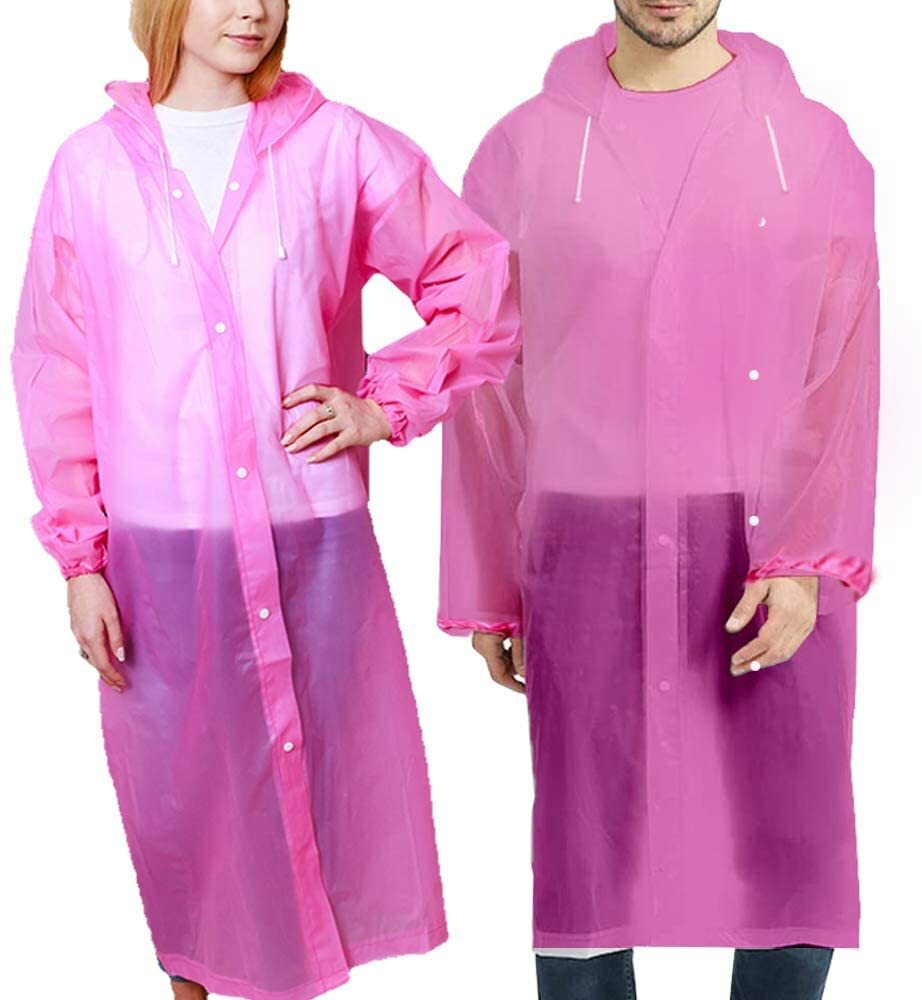 (2) Unisex Raincoats Reusable Adult Emergency Rain Coat Poncho Hiking Camping