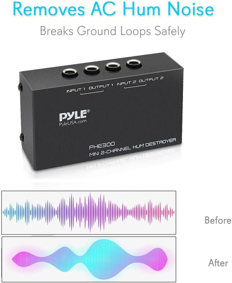 -PRO Compact Mini Hum Eliminator Box-2 Channel Passive Ground Loop Isolator, Noi