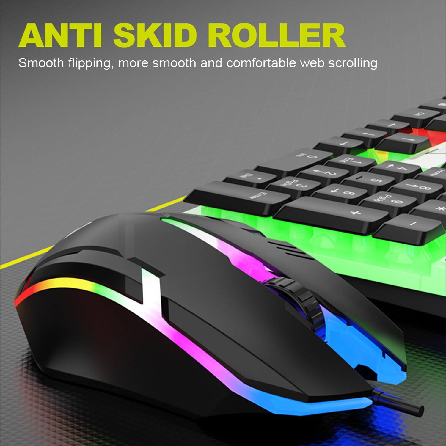 Wired Gaming Keyboard and Mouse Set RGB LED Rainbow Backlit for Computer Desktop