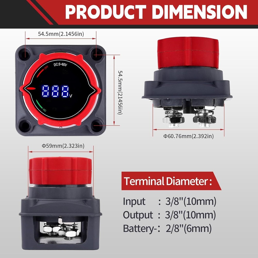 Upgrade Battery Disconnect Switch with Voltmeter, DC 5-60V Master Isolator Cut/S