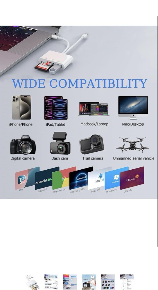 SD Card Reader for iPhone, iPad, USB C and Lightning