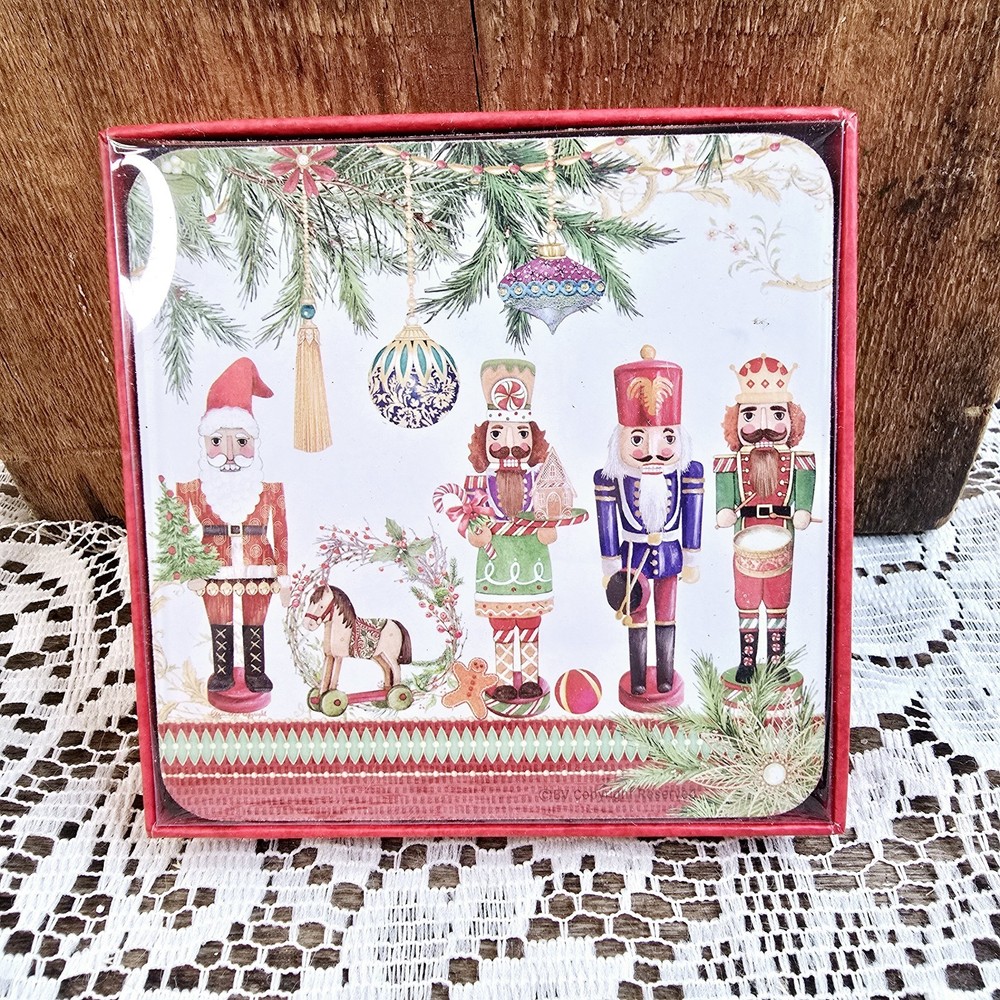 Christmas Nutcracker Coasters 4 Pack Cork Backing 10.5cm