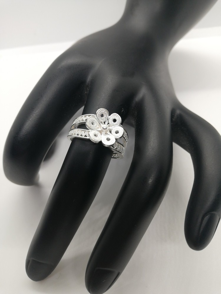. 970 Solid Silver Women's Ring Size 7 Filigree New.