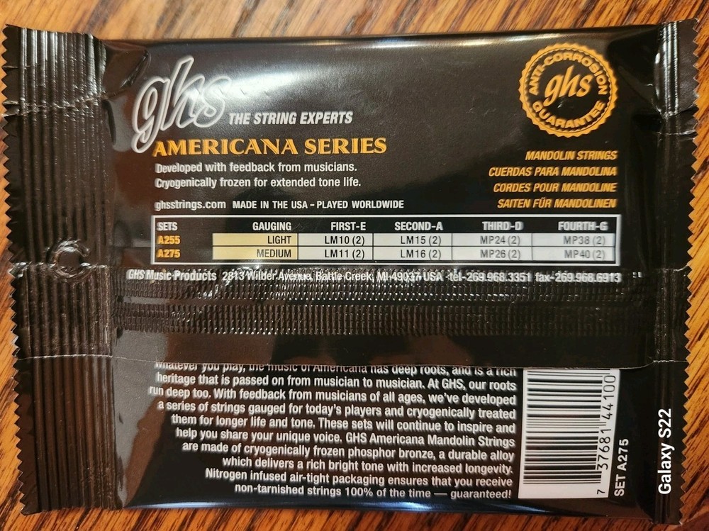 GHS A275 Medium Mandolin Strings Cryogenic Phosphor Bronze