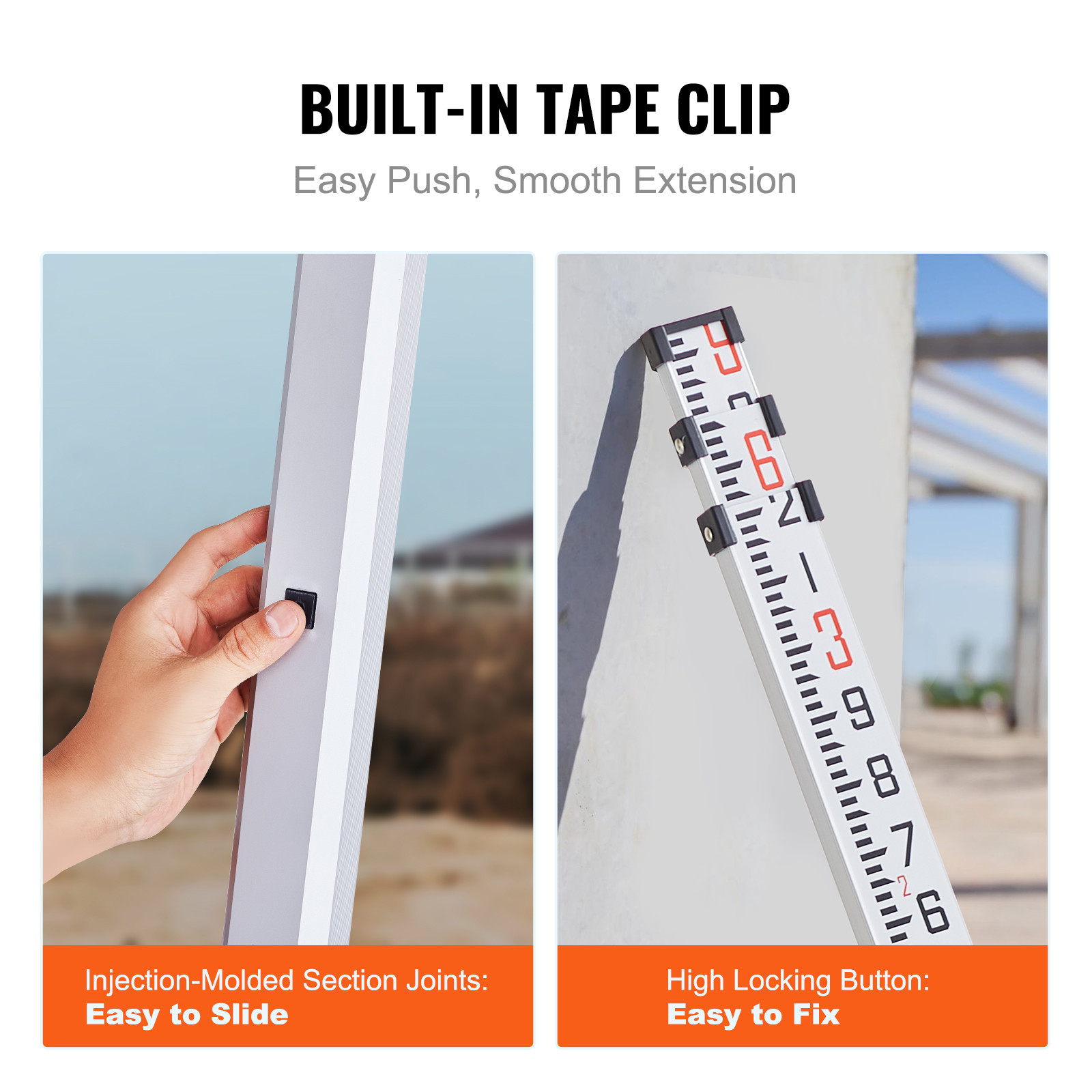 VEVOR Measuring Rod 9-Feet/10ths 3 Sections Telescopic Grade Rod 1/10ft w/ Bag