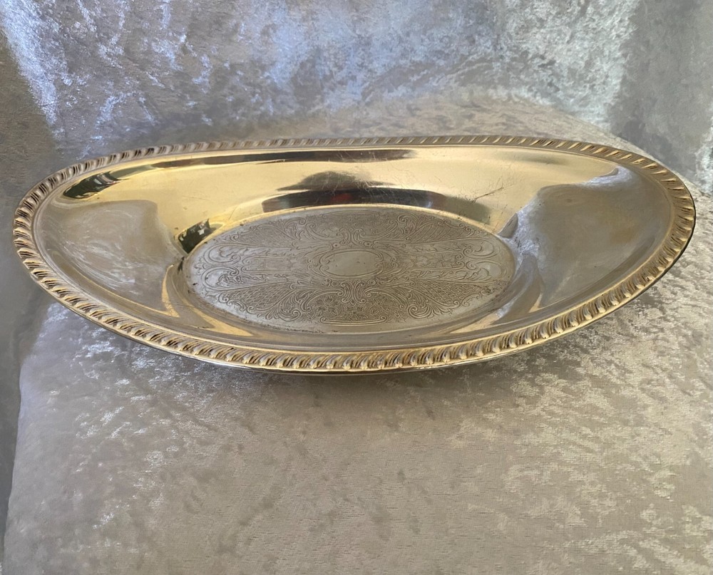 Crosby Silver Plated Oval Bread Tray Etched Pattern 12 1/2"