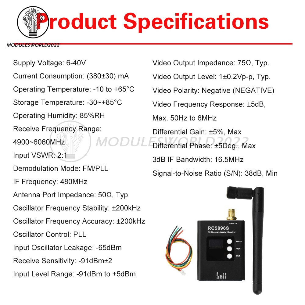DC6-40V RC5896S Receiver 5.8GHz Video Receiver Compatible 5.8G Image Transmitter