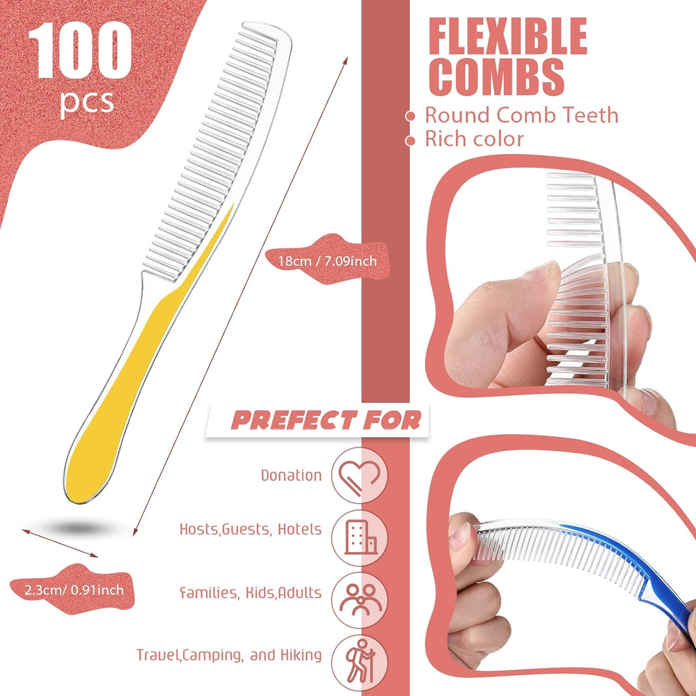 100 Packs Individually Wrapped Combs Disposable Combs in Bulk Plastic