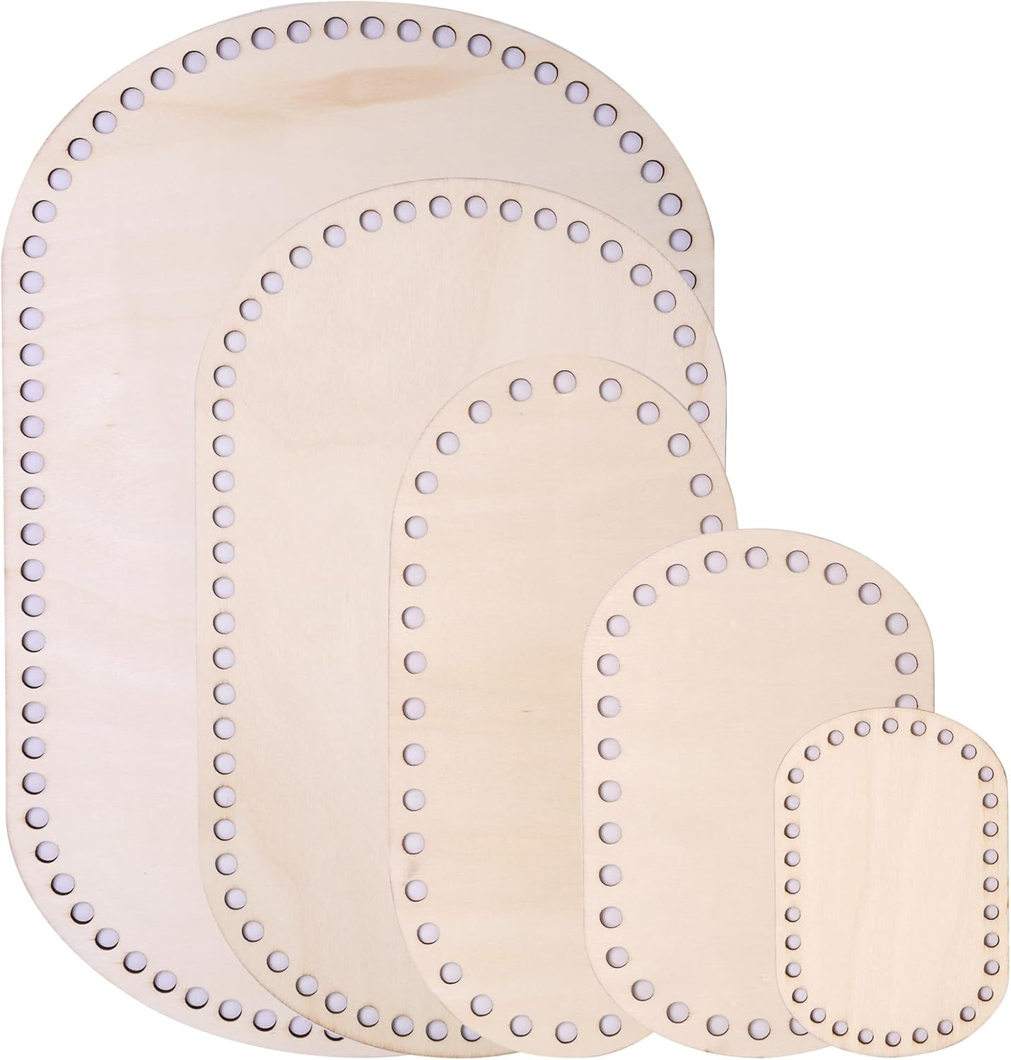 Wooden Basket Bottoms Set for Crochet, Unfinished Oval Bases, 5 Sizes