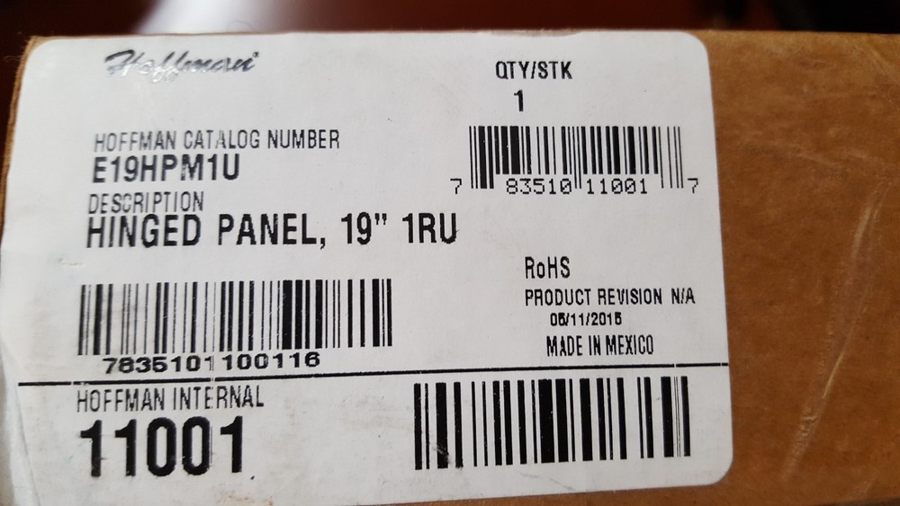 Brand New Hoffman 19" Hinged Panel 1RU - (E19HPM1U) Wall Mount
