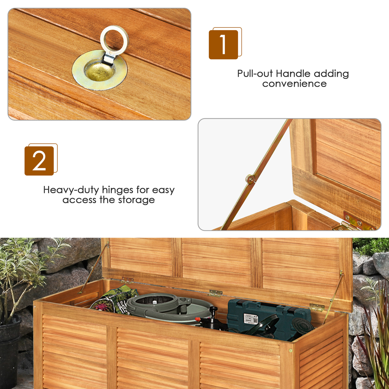 Acacia Wood Deck Box 47 Gallon Garden Backyard Storage Bench Container