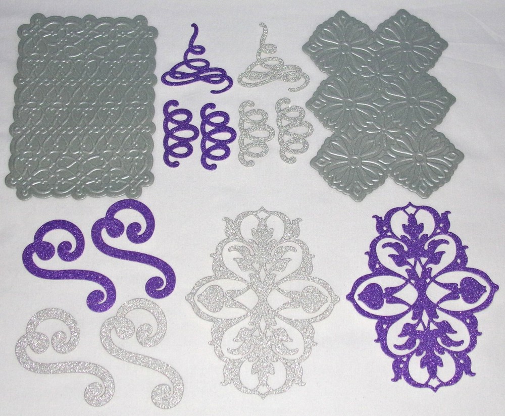 Assorted Die Cuts Purple Silver Cardstock Frames & background fill ins
