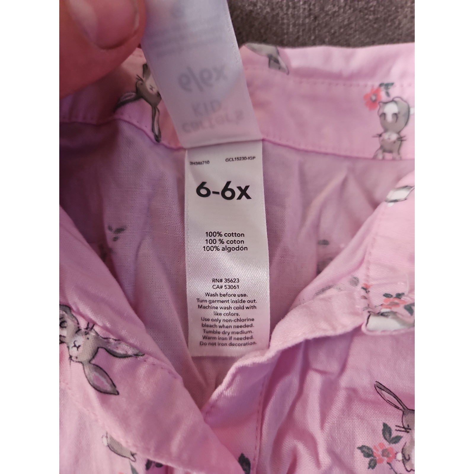 Light Pink Carter's Collared Dress with Grey Bunny Print, Size 6