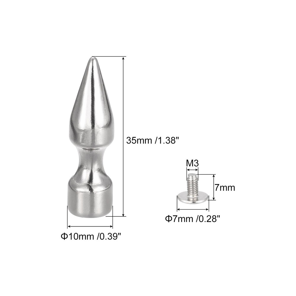 10x35mm Screw Back Rivets, 10 Sets Solid Leather Studs for DIY Silver Tone