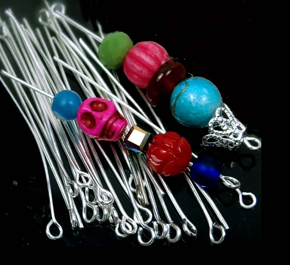 2 inches Eyepins pin 50mm Silver Plated Eye Pins 22 Gauge (100)