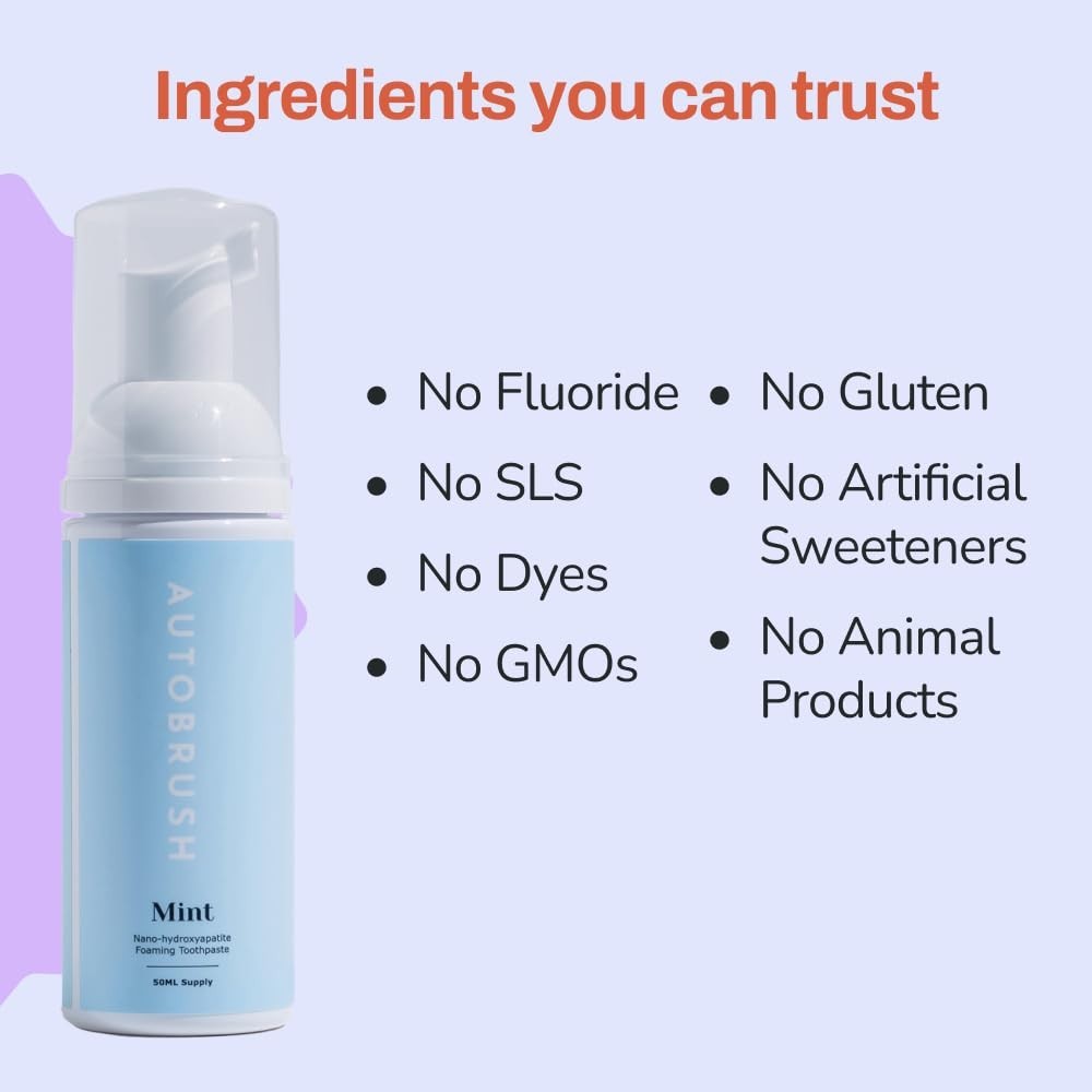 3 Pack - Autobrush Mint No Fluoride Foaming Toothpaste 3.4oz Each